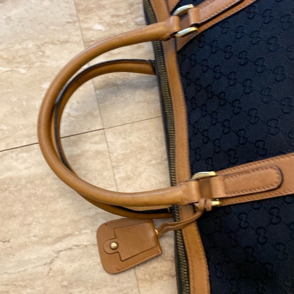GUCCI GG vintage/rare Logo Canvas Leather Boston Travel/HandBag-Blk/Tan:COA - Picture 8 of 16